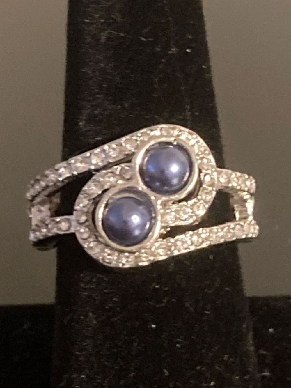 paparazzi Silver Ring with Blue Cabochons and Pavé Accents